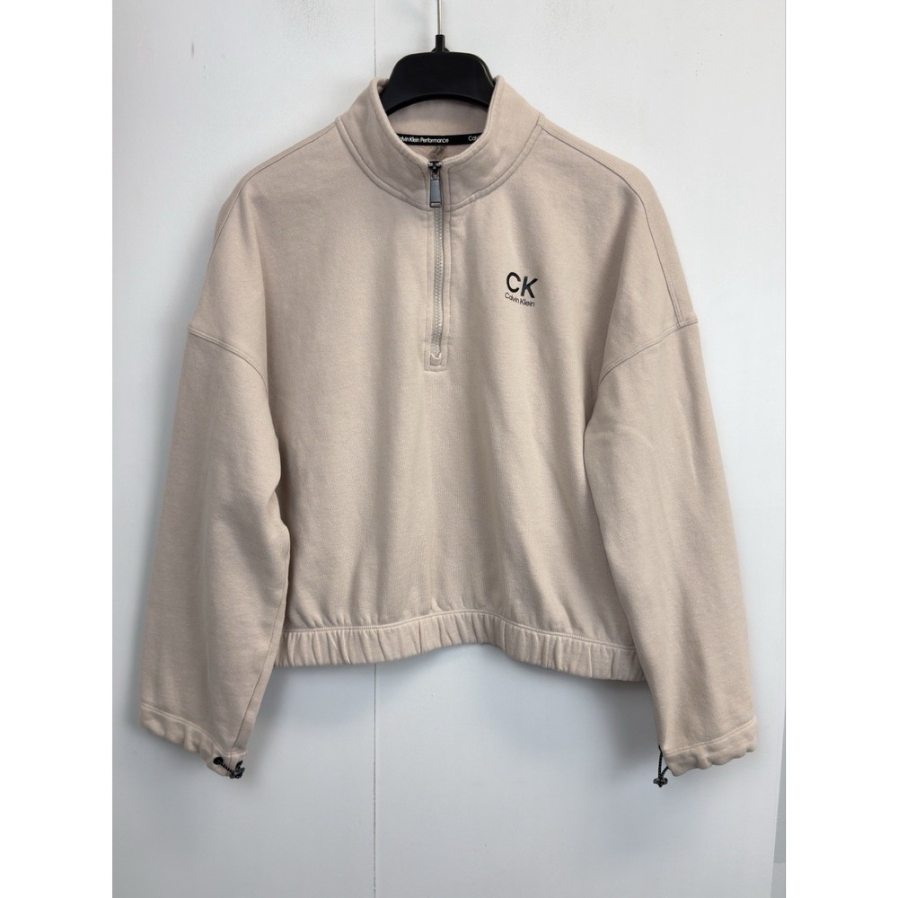 Calvin Klein Performance Pullover XL 1/4 Zip Cropped Sweatshirt Cinch Waist Logo